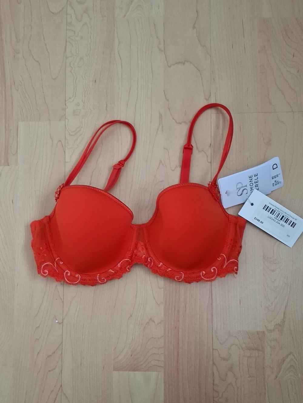 NWT Simone Perele Delice Blood Orange 3D Moulded Lace-Trim Padded Underwire Bra